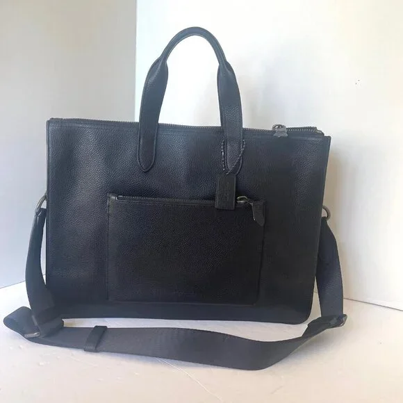 Coach Metropolitan Soft Briefcase Black Leather Laptop Bag Crossbody Slim Pocket - Picture 3 of 16